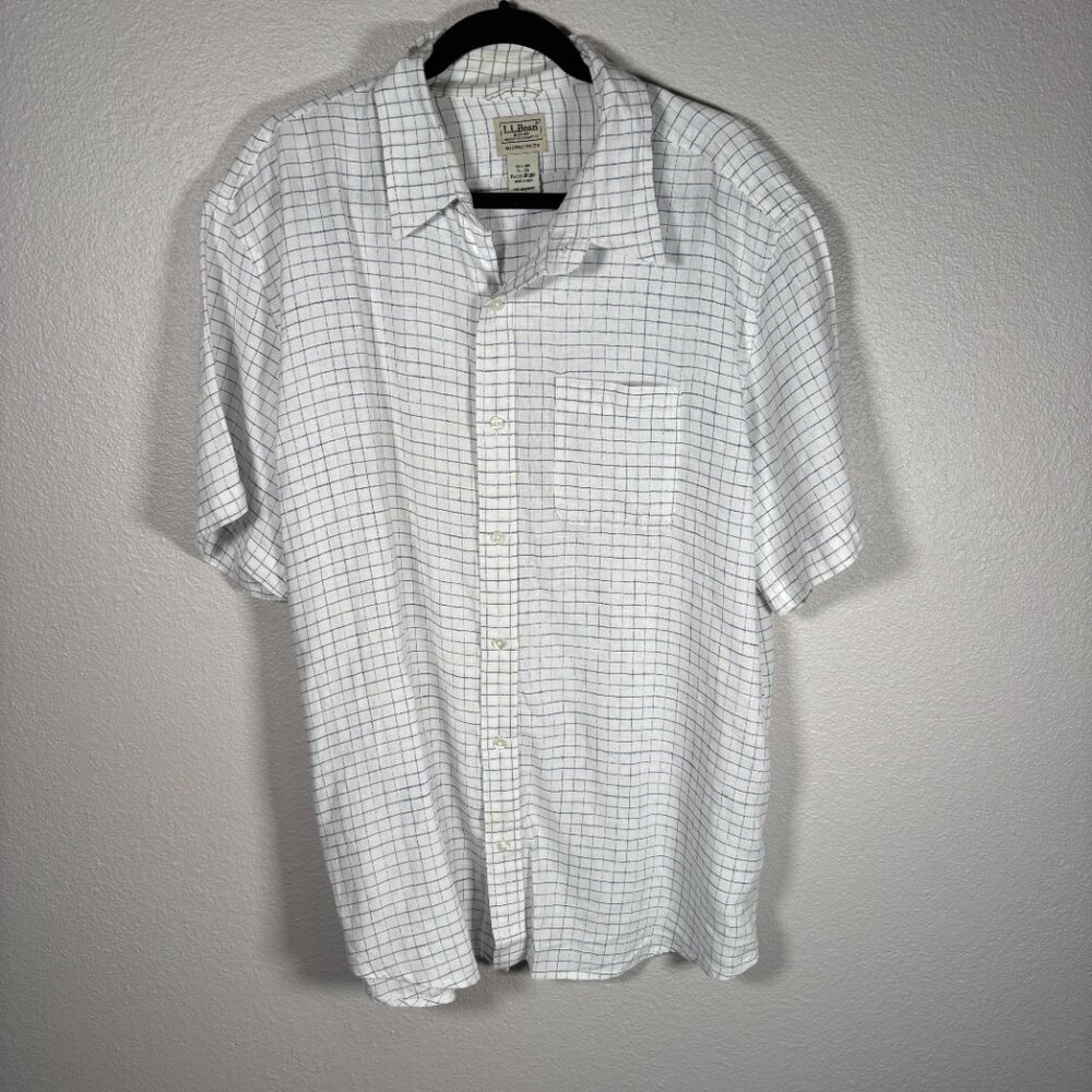 L.L. Bean White Black Checkered Half Sleeve Pocket Slightly Fitted Shirt Size XL - Picture 3 of 7